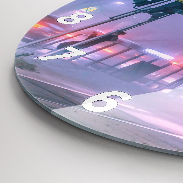 Round glass wall clock Warsaw in the fog