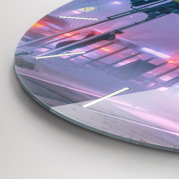 Round glass wall clock Warsaw in the fog