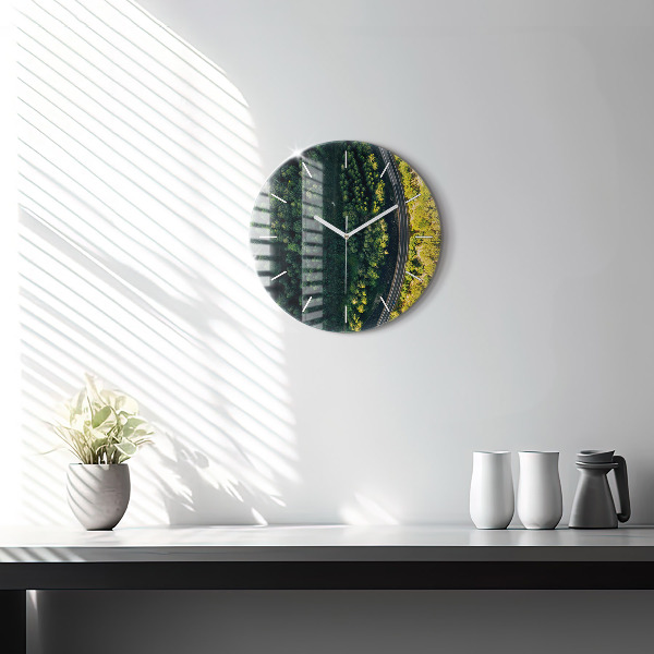Round glass wall clock Forest from a bird's eye view