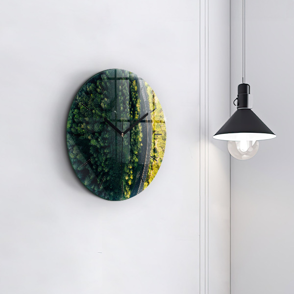 Round glass wall clock Forest from a bird's eye view