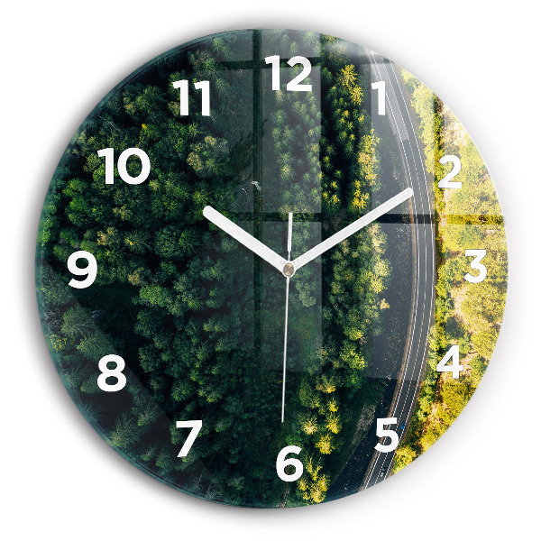 Round glass wall clock Forest from a bird's eye view