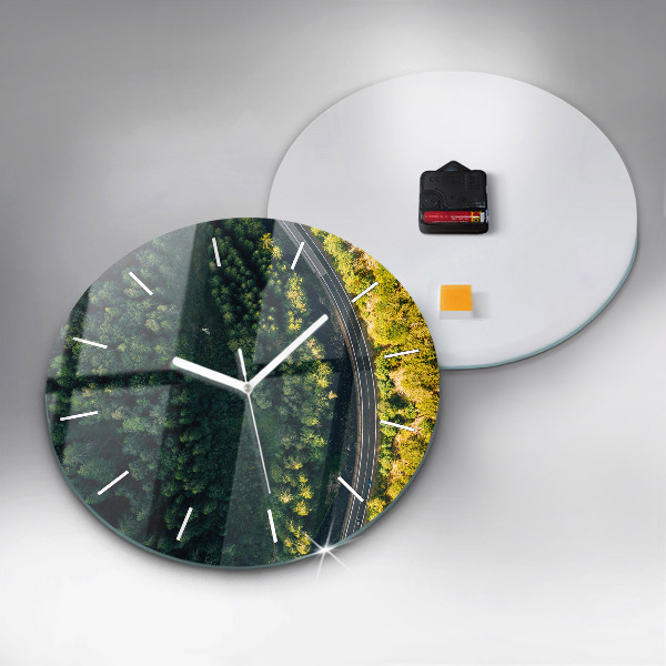 Round glass wall clock Forest from a bird's eye view