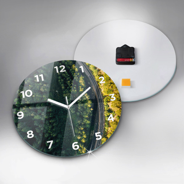 Round glass wall clock Forest from a bird's eye view