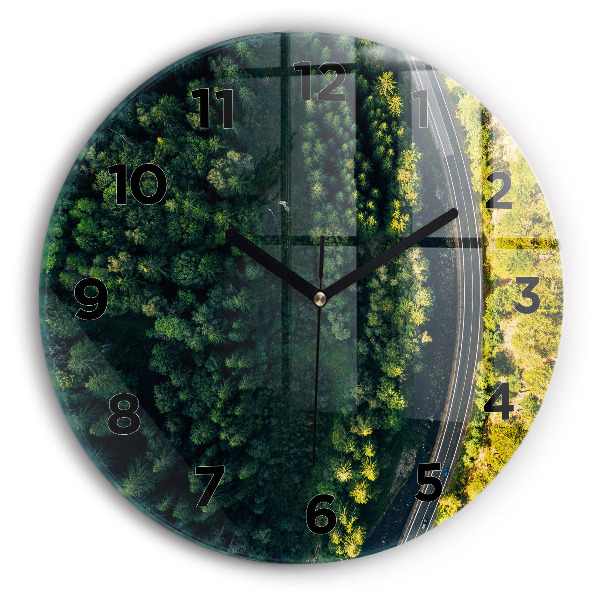 Round glass wall clock Forest from a bird's eye view