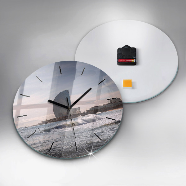 Round glass wall clock Barcelona Surfer