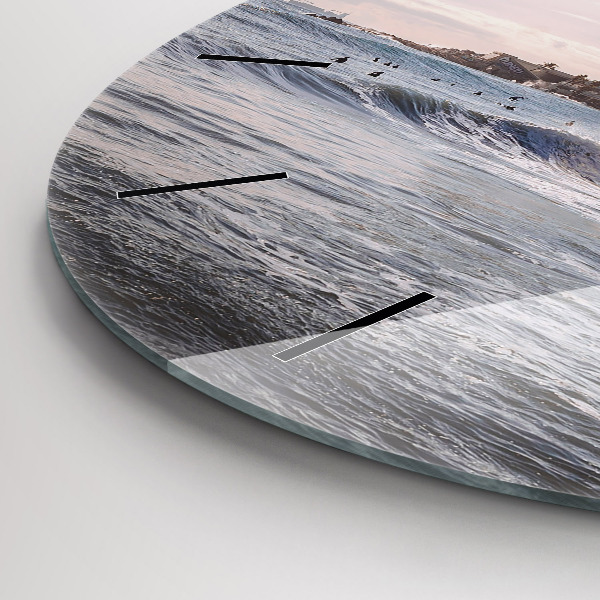 Round glass wall clock Barcelona Surfer