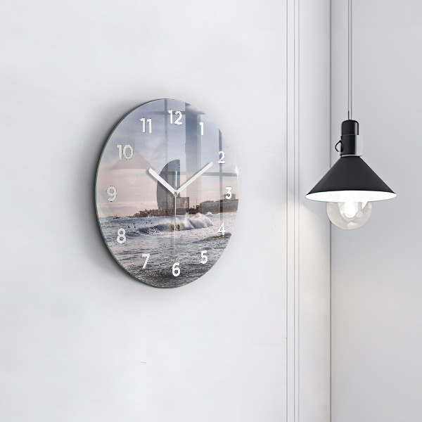 Round glass wall clock Barcelona Surfer