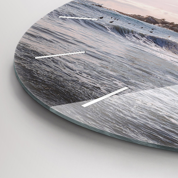 Round glass wall clock Barcelona Surfer