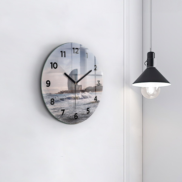 Round glass wall clock Barcelona Surfer