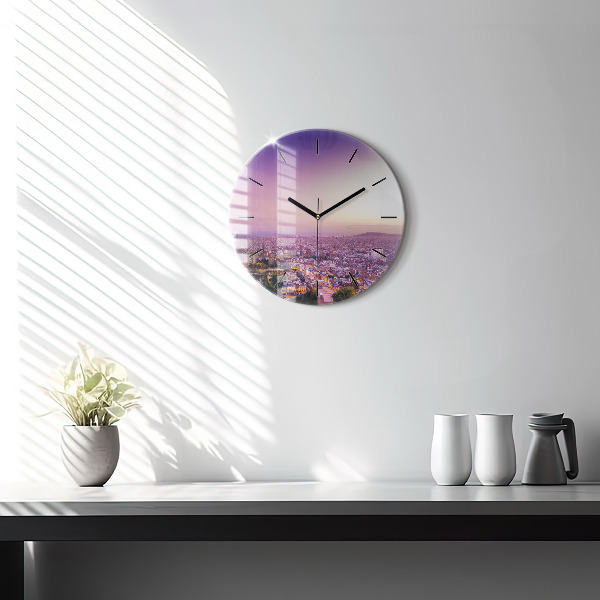Round glass wall clock Barcelona Bunkers El Carmel