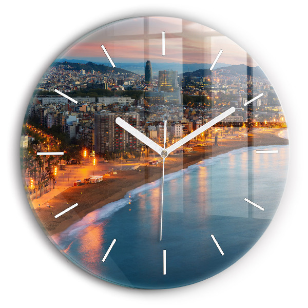 Round glass wall clock Barcelona Beach