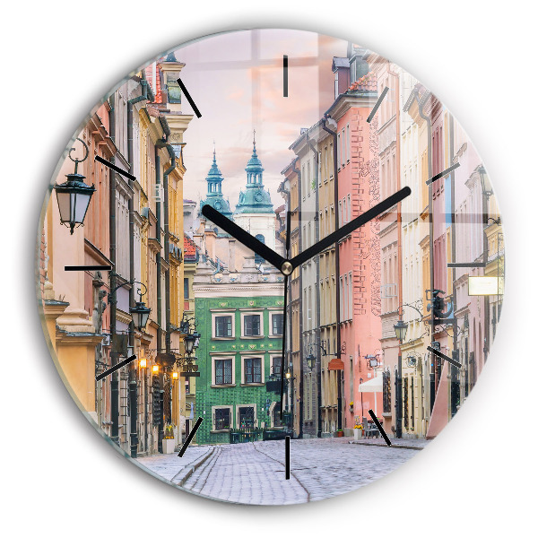 Round glass wall clock Old Town in Warsaw