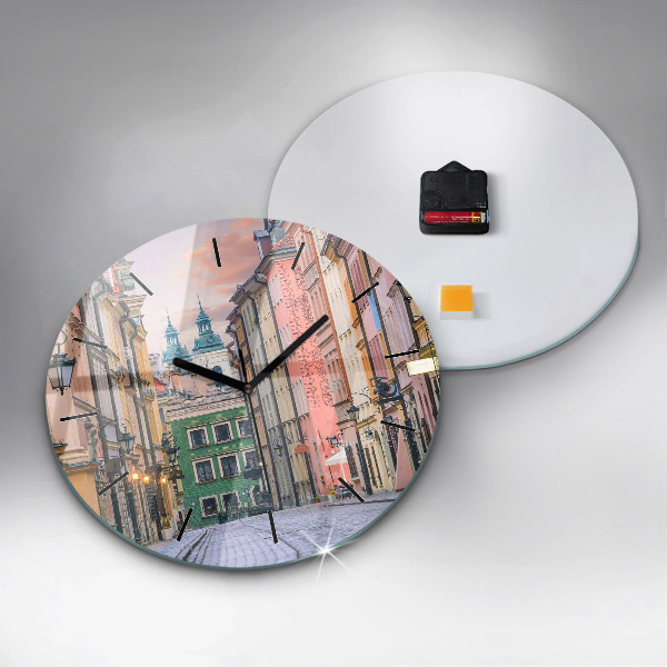 Round glass wall clock Old Town in Warsaw