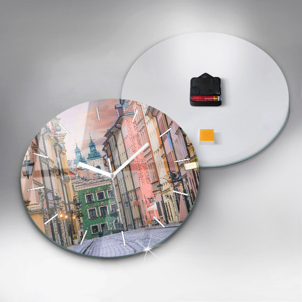 Round glass wall clock Old Town in Warsaw