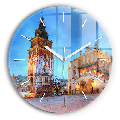Round glass wall clock Main Market Square in Krakow