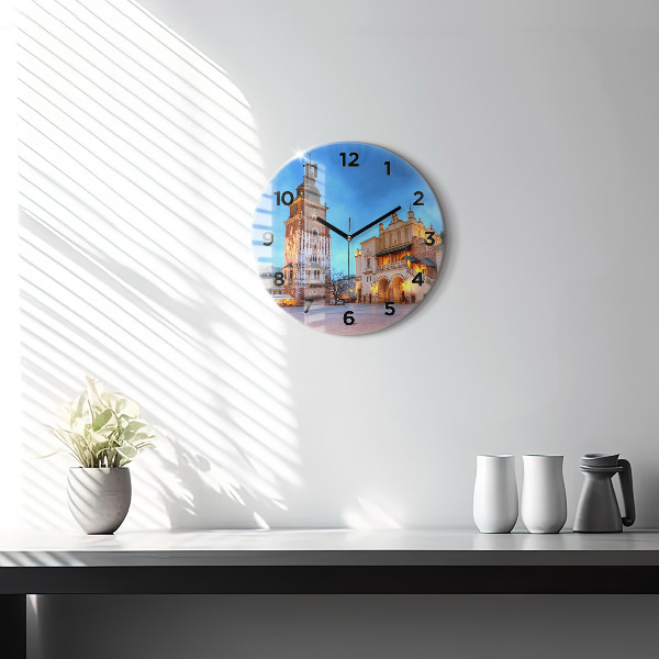 Round glass wall clock Main Market Square in Krakow