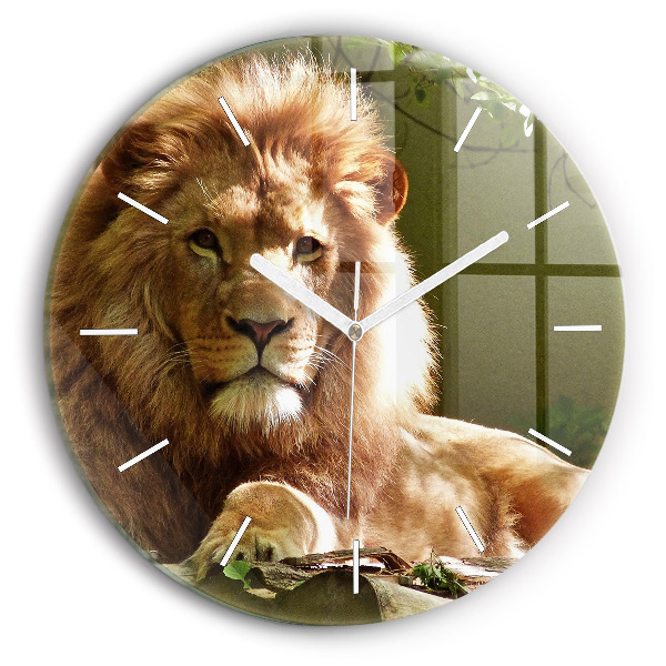 Round glass wall clock Portrait of a Lion