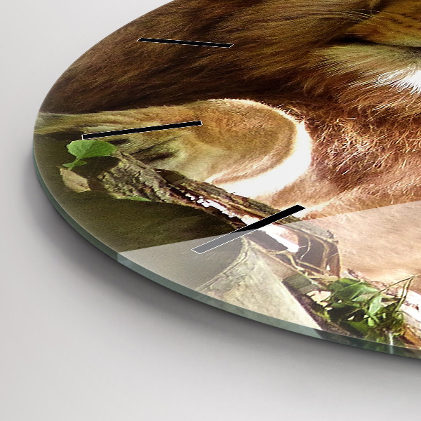 Round glass wall clock Portrait of a Lion