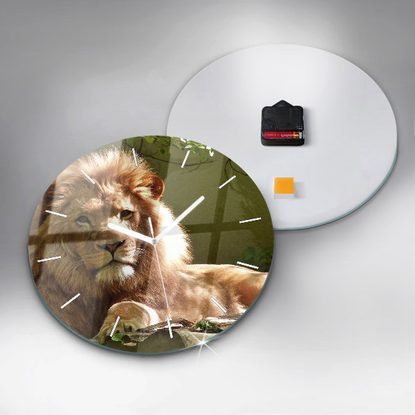 Round glass wall clock Portrait of a Lion