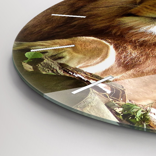 Round glass wall clock Portrait of a Lion