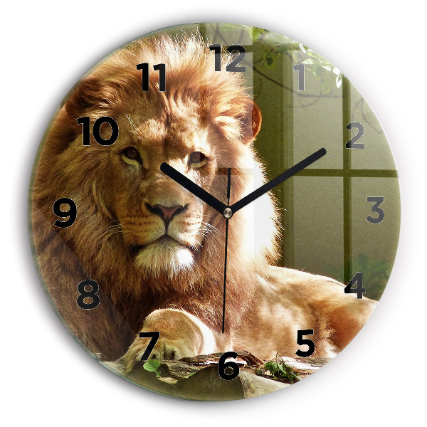 Round glass wall clock Portrait of a Lion