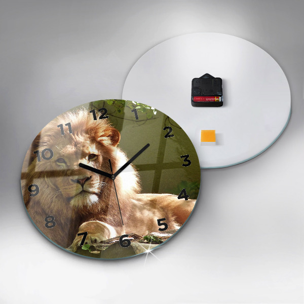 Round glass wall clock Portrait of a Lion