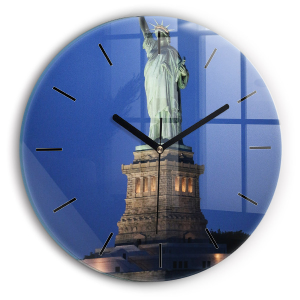 Round glass wall clock Statue of Liberty New York