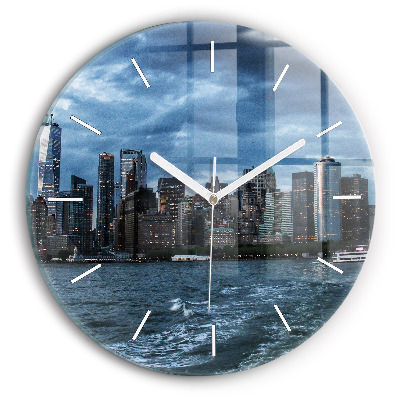 Round glass wall clock New York Panorama