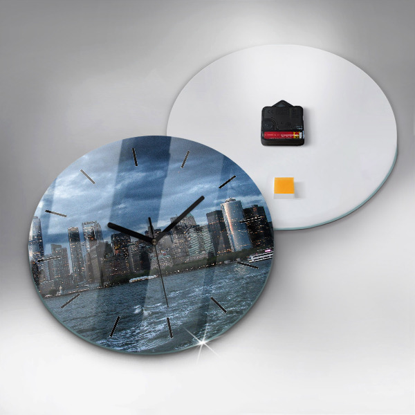 Round glass wall clock New York Panorama