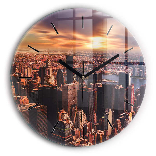 Round glass wall clock Panorama of the city west