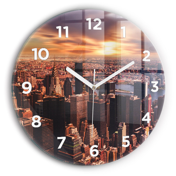 Round glass wall clock Panorama of the city west