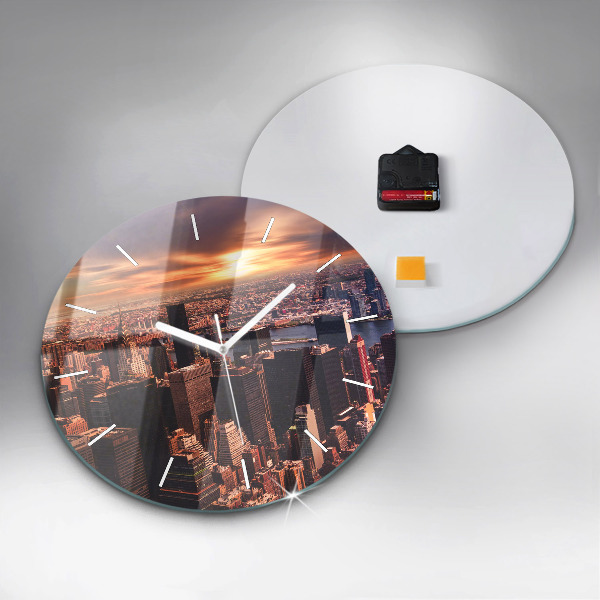 Round glass wall clock Panorama of the city west