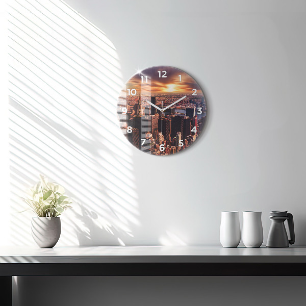 Round glass wall clock Panorama of the city west