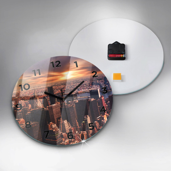 Round glass wall clock Panorama of the city west
