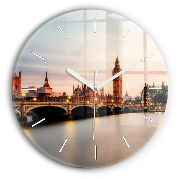 Round glass wall clock Big Ben London panorama