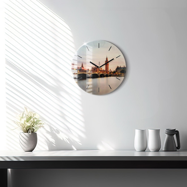 Round glass wall clock Big Ben London panorama