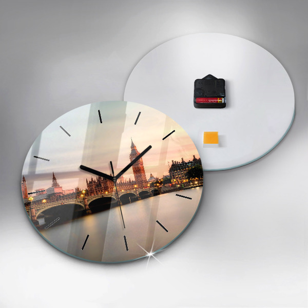 Round glass wall clock Big Ben London panorama