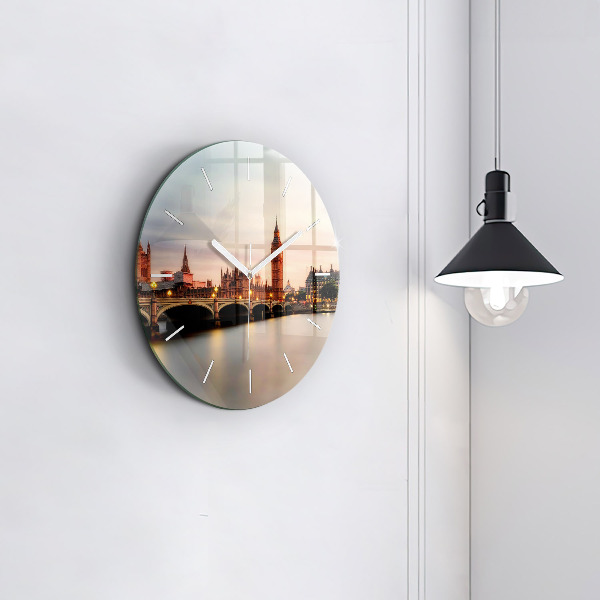 Round glass wall clock Big Ben London panorama