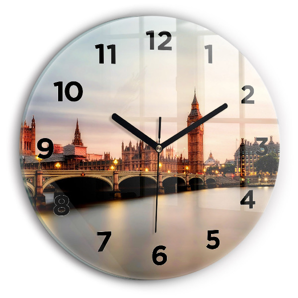 Round glass wall clock Big Ben London panorama
