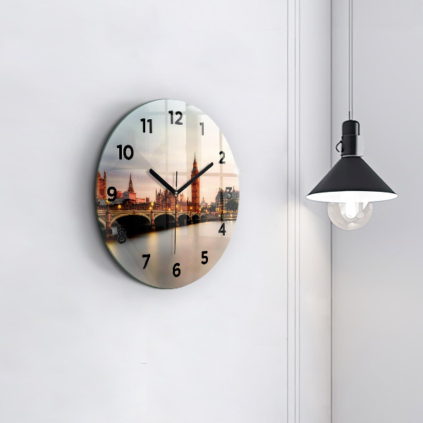 Round glass wall clock Big Ben London panorama