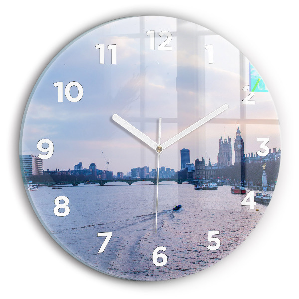 Round glass wall clock London Eye city panorama