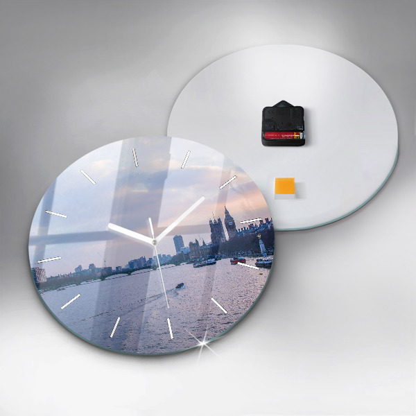 Round glass wall clock London Eye city panorama