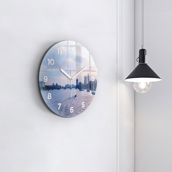 Round glass wall clock London Eye city panorama
