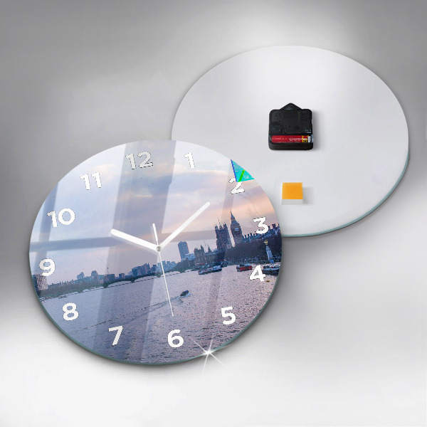 Round glass wall clock London Eye city panorama