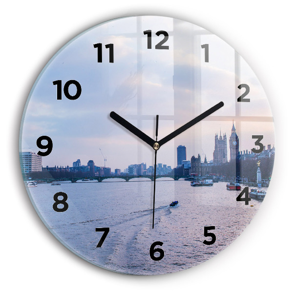 Round glass wall clock London Eye city panorama