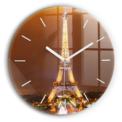 Round glass wall clock Illuminated Eiffel Tower