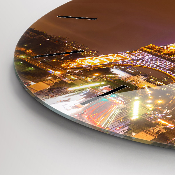 Round glass wall clock Illuminated Eiffel Tower