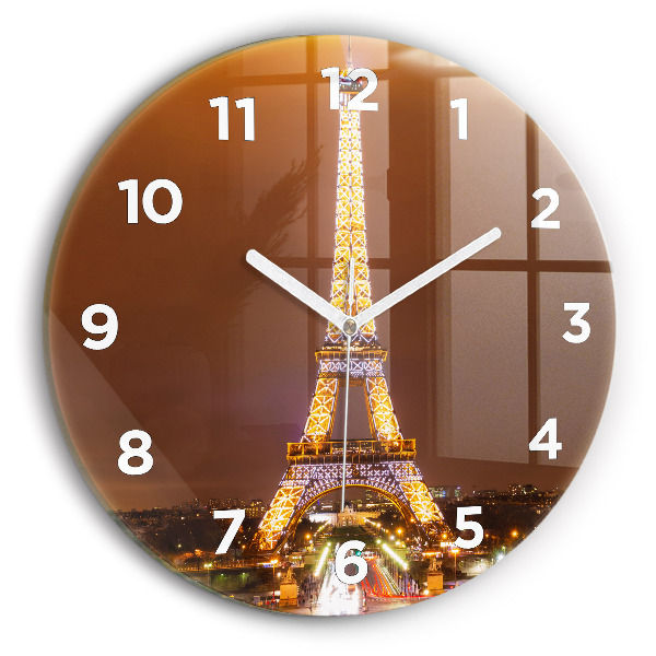 Round glass wall clock Illuminated Eiffel Tower