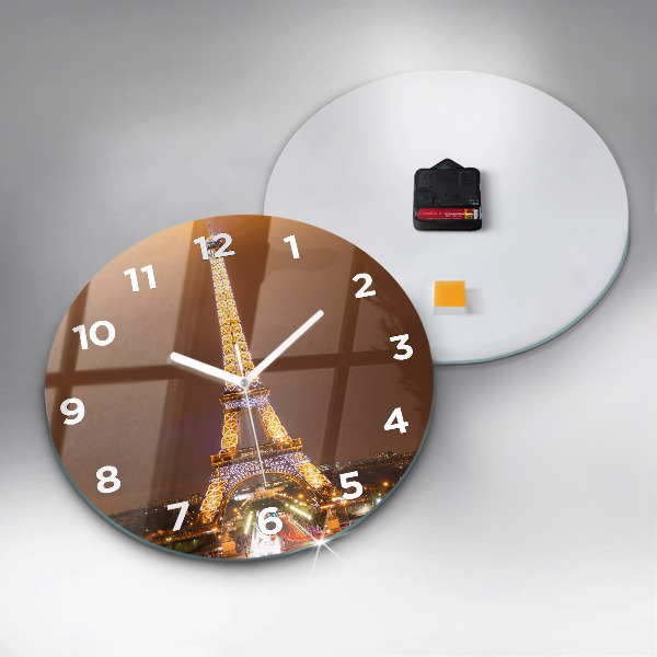 Round glass wall clock Illuminated Eiffel Tower