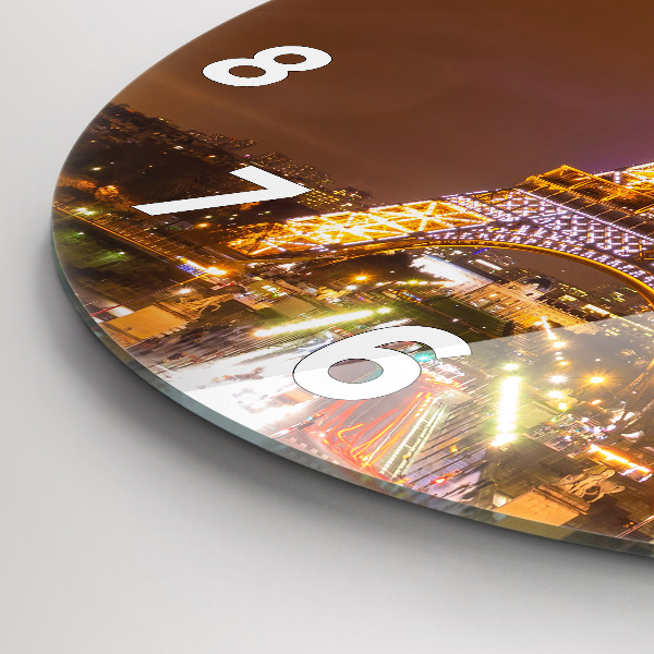 Round glass wall clock Illuminated Eiffel Tower